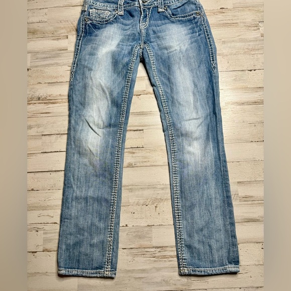 Rock Revival Alanis Capri Blue Denim Embellished Pockets Jeans Size 27x28 - Picture 4 of 12